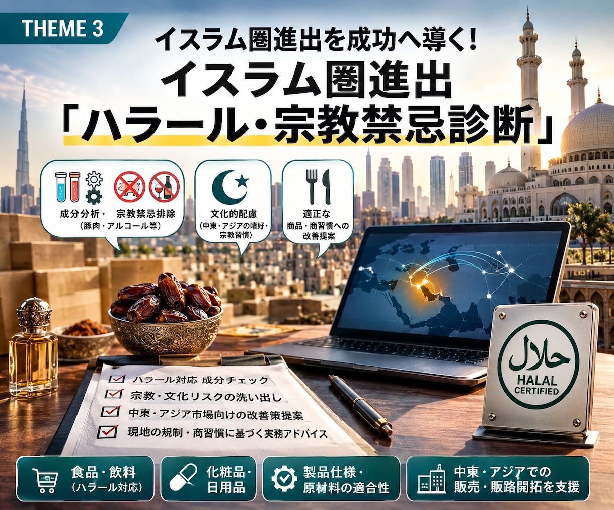 イスラム圏進出！ハラール宗教禁忌をアドバイスします 中東・アジアでの適合性チェックと改善策提案 イメージ1