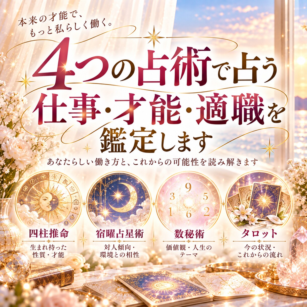 4つの占術であなたの仕事・才能・適職を鑑定します 今の仕事このままでいい？あなたの才能と活かせる働き方を視ます イメージ1