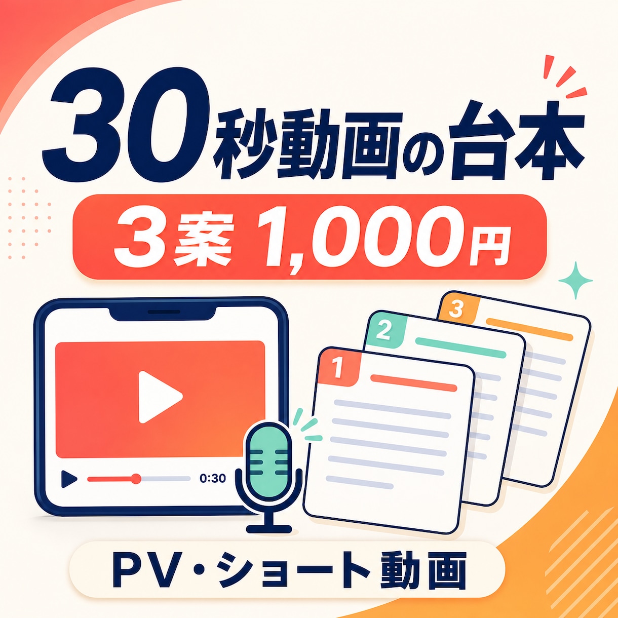 30秒動画の台本を3案つくります PV・ショート動画向け｜初稿2日目安 イメージ1