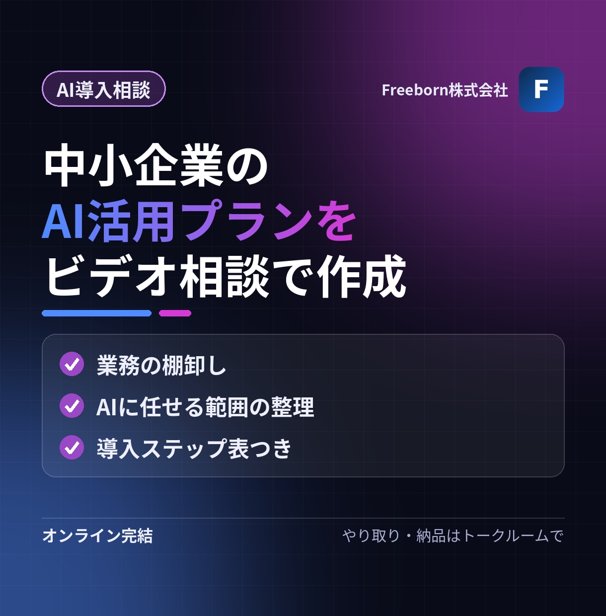 中小企業のAI活用プランをビデオ相談で作ります 「うちの会社はどこにAIを使えばいい？」を60分で整理します イメージ1