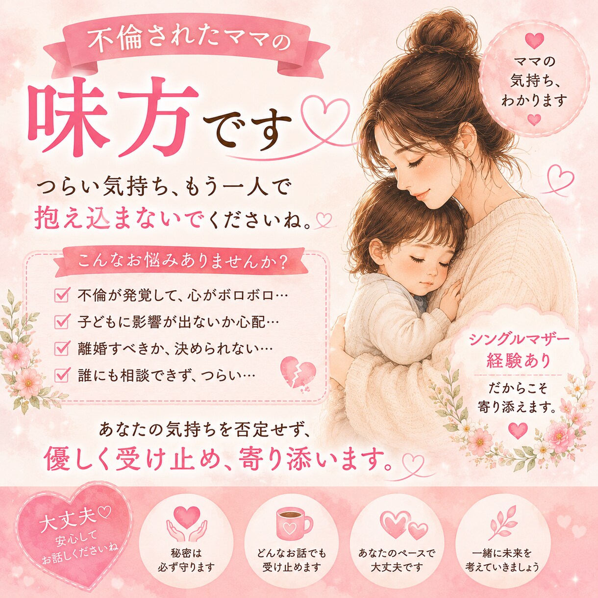 浮気・不倫された？一緒に解決します 泣いてもいい。うまく話せなくてもいい。全部受け止めます。 イメージ5