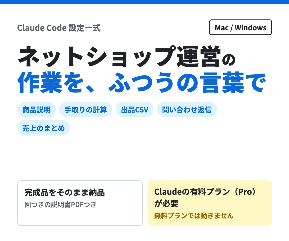 EC運営用Claude Code設定を納品します ネットショップの商品説明・出品CSV・手取り計算に イメージ1