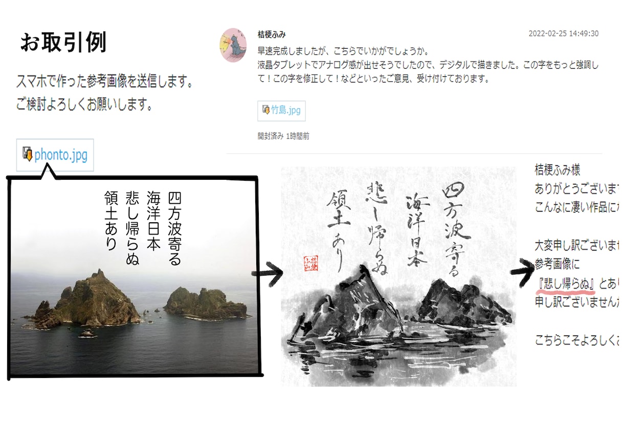 アナログで絵手紙、水墨画、書、書いて郵送します お土産、和室のインテリアにどうぞ。 イメージ2