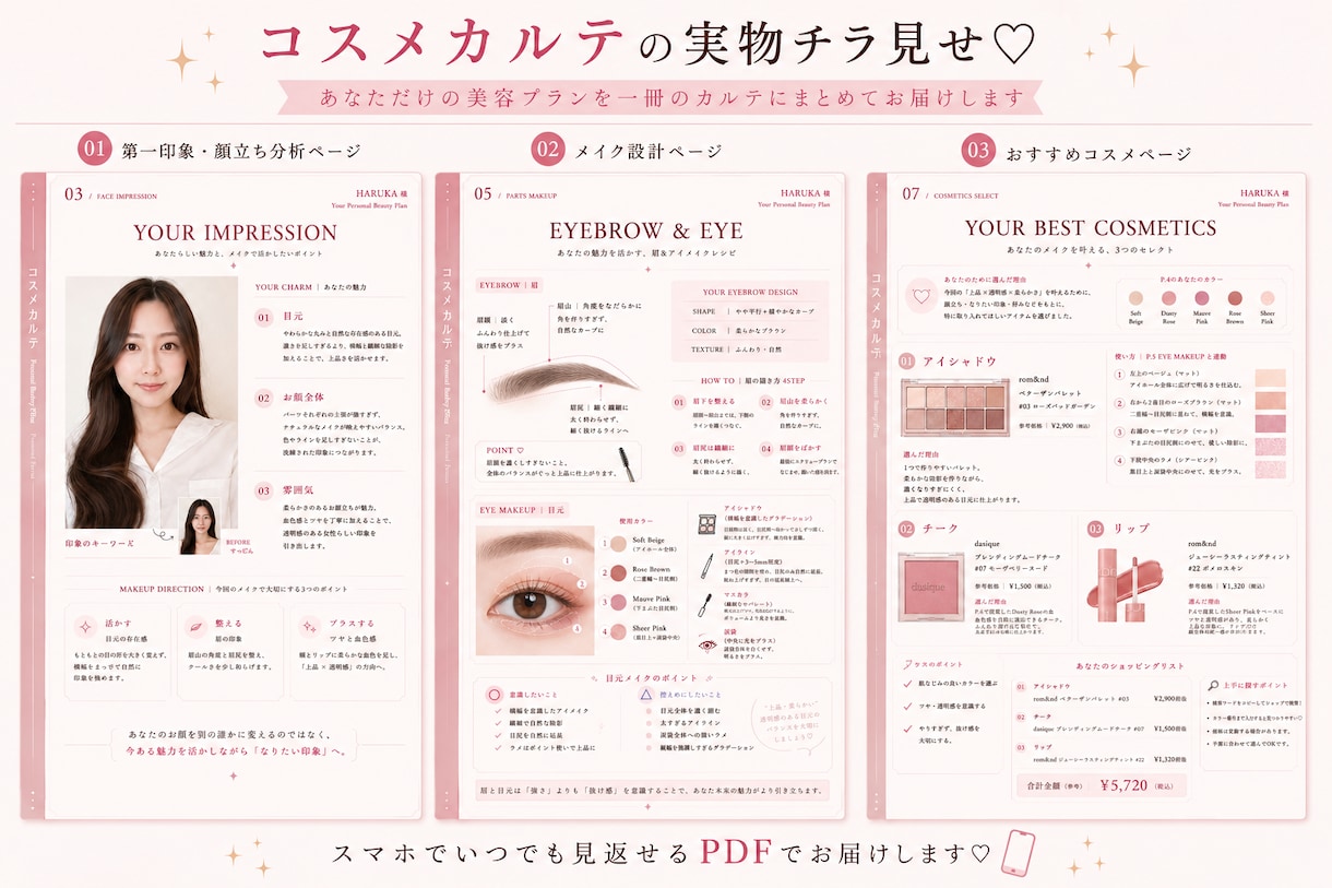 顔写真から♡似合わせコスメカルテを作ります 顔立ち×なりたい印象から、似合うメイク＆コスメをご提案♡ イメージ4