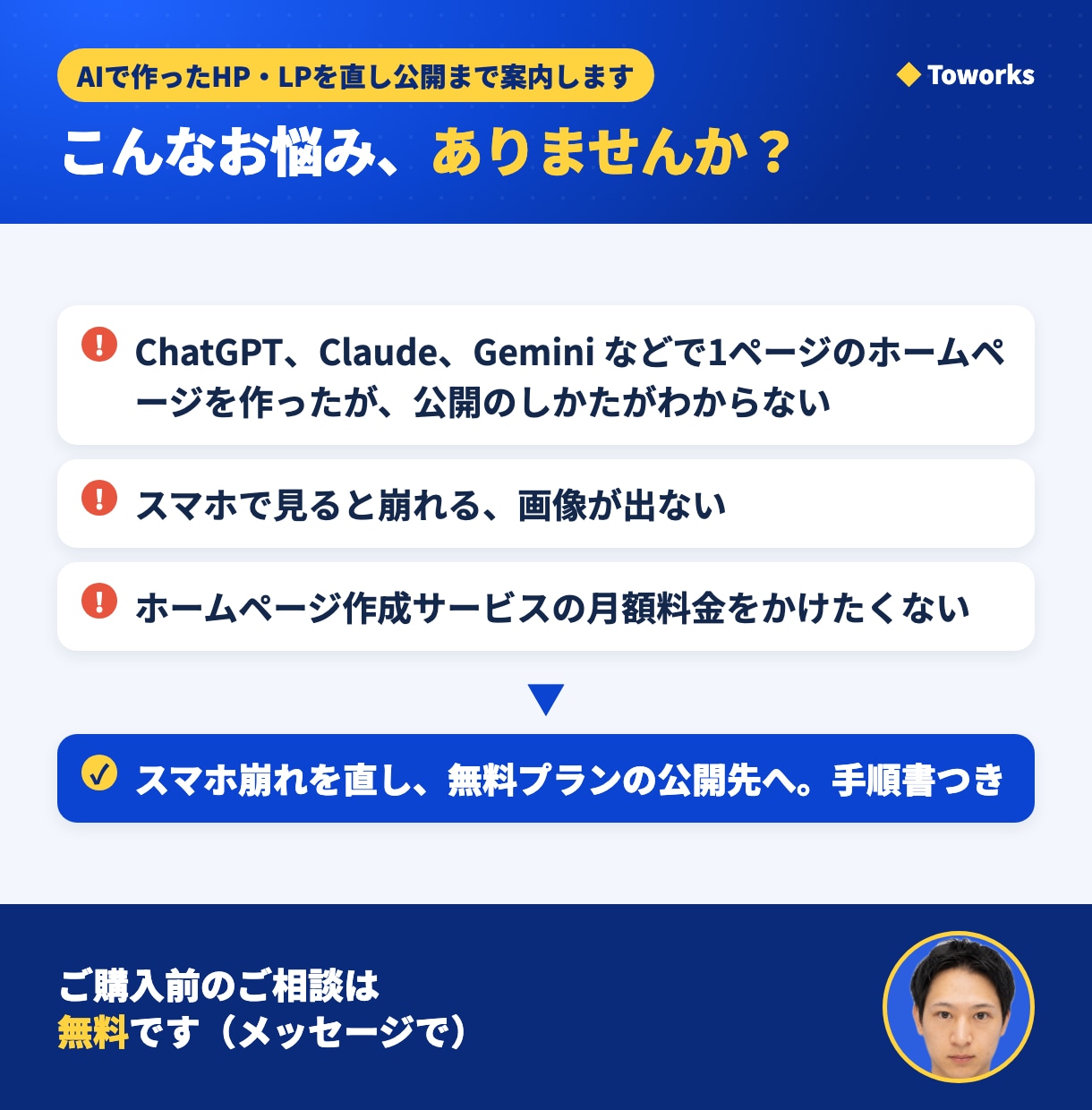 AIで作ったHP・LPを直し公開まで案内します スマホ崩れを直し、無料プランの公開先へ。手順書つき イメージ3