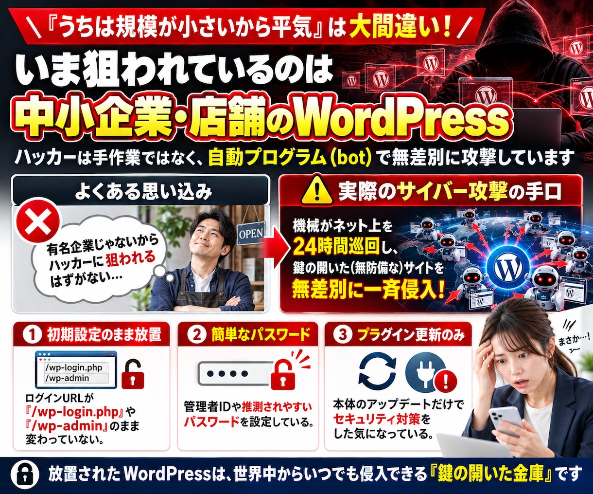 ホームページを個人情報流出・個人情報漏洩～守ります 貴社のワードプレスサイトを不正アクセスによる攻撃から守ります イメージ2