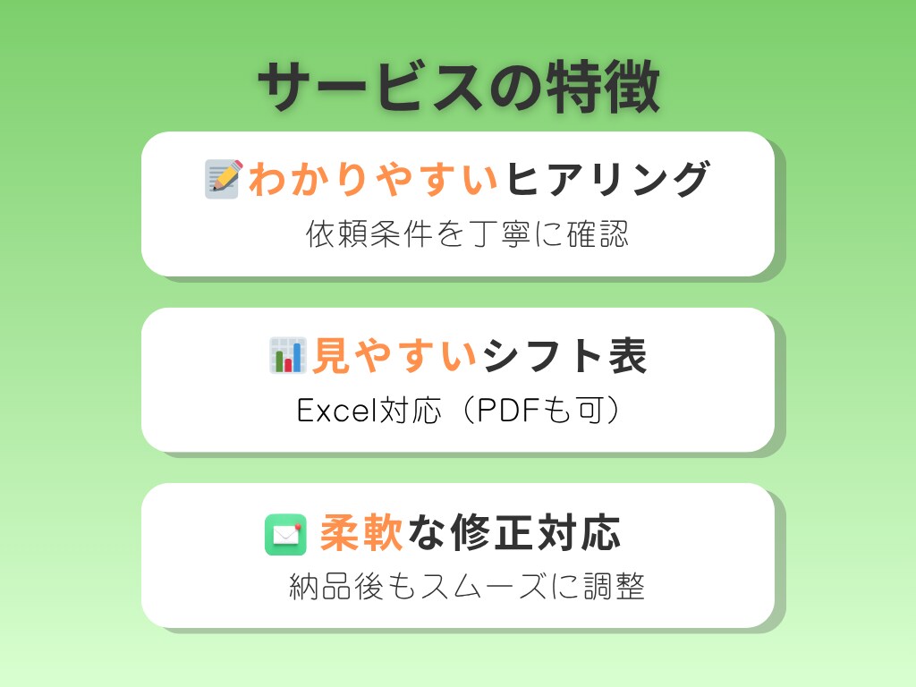 小規模店舗・チーム向けの勤務シフト表を作成します 店舗運営をサポート！希望休を反映し、モチベーションUP！ イメージ4
