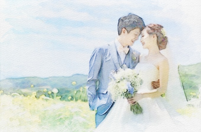 やさしい水彩タッチでリアルな似顔絵を作成します ご結婚や誕生日などお祝いやプレゼントに！キャンバスプリントも イメージ1