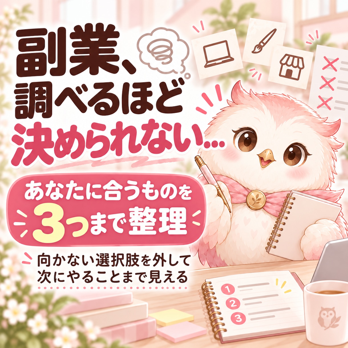 あなたに合う副業を3つまで絞って提案します 調べすぎて決められない方へ｜最初にやることまで整理します イメージ1