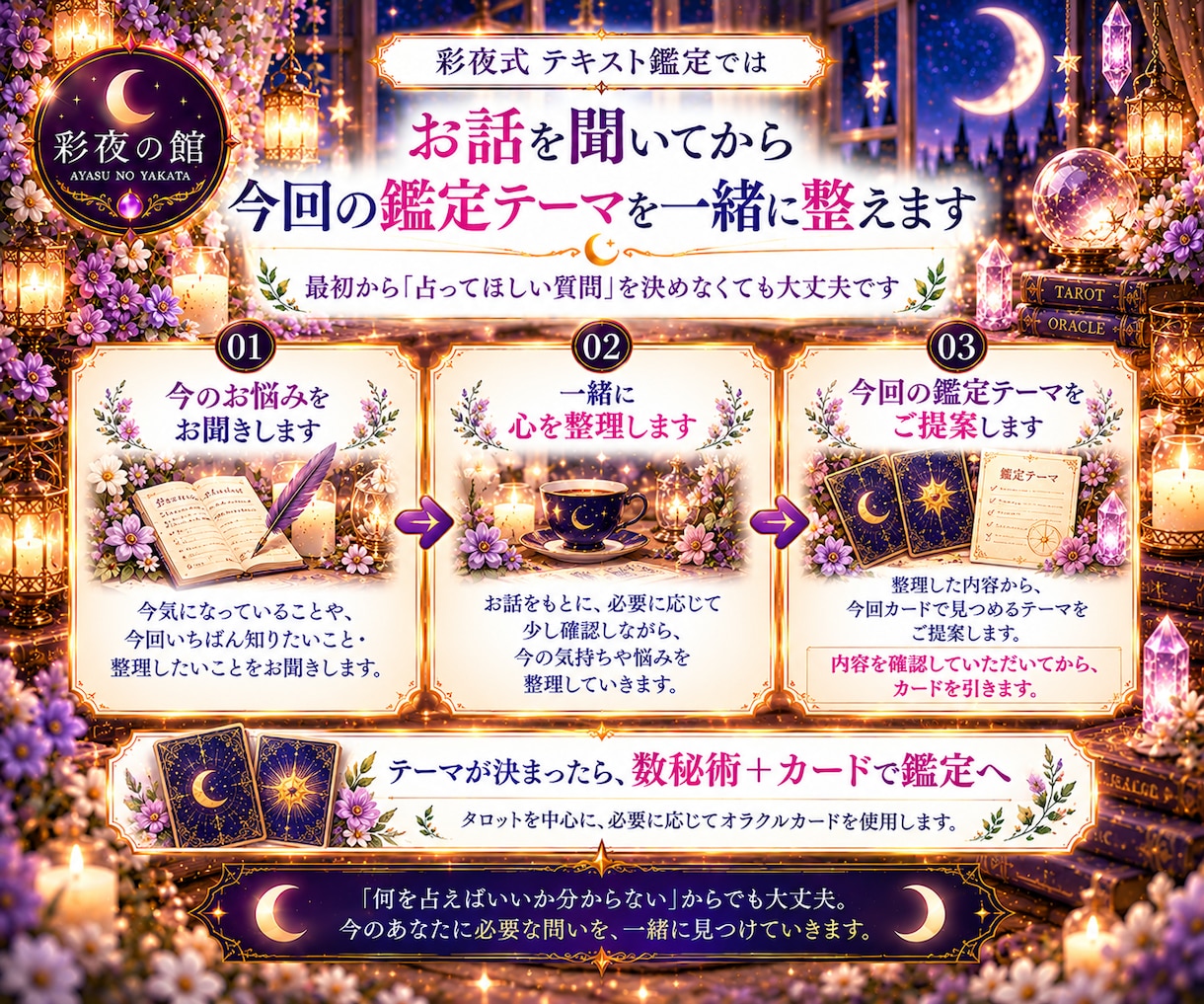 数秘術とタロットで今の悩み・気持ちを整理します まとまらない悩みから一緒に「本当に知りたいこと」を見つけます イメージ3