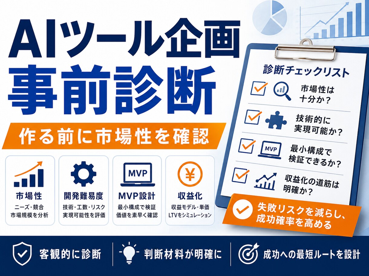 AIツール企画を事前診断します 市場性と開発難易度を事前に整理 イメージ1