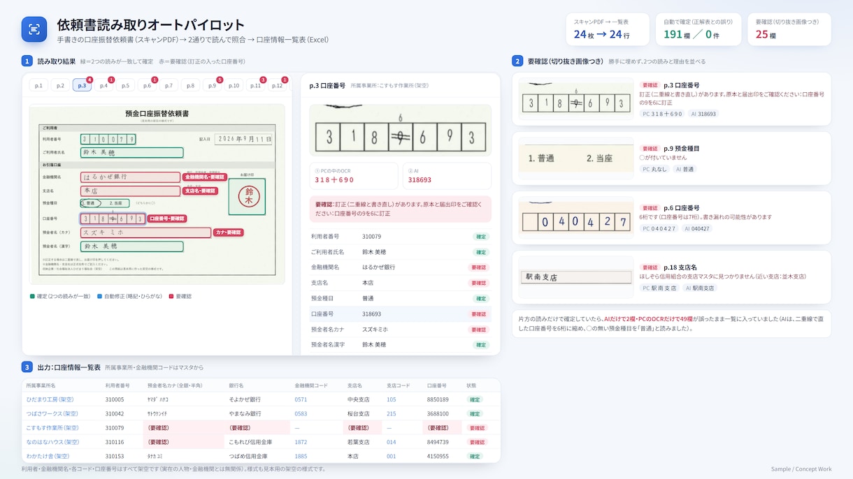 手書きの書類を読み取りExcelに入力します 読めない欄は切り抜き画像つきで要確認に イメージ2