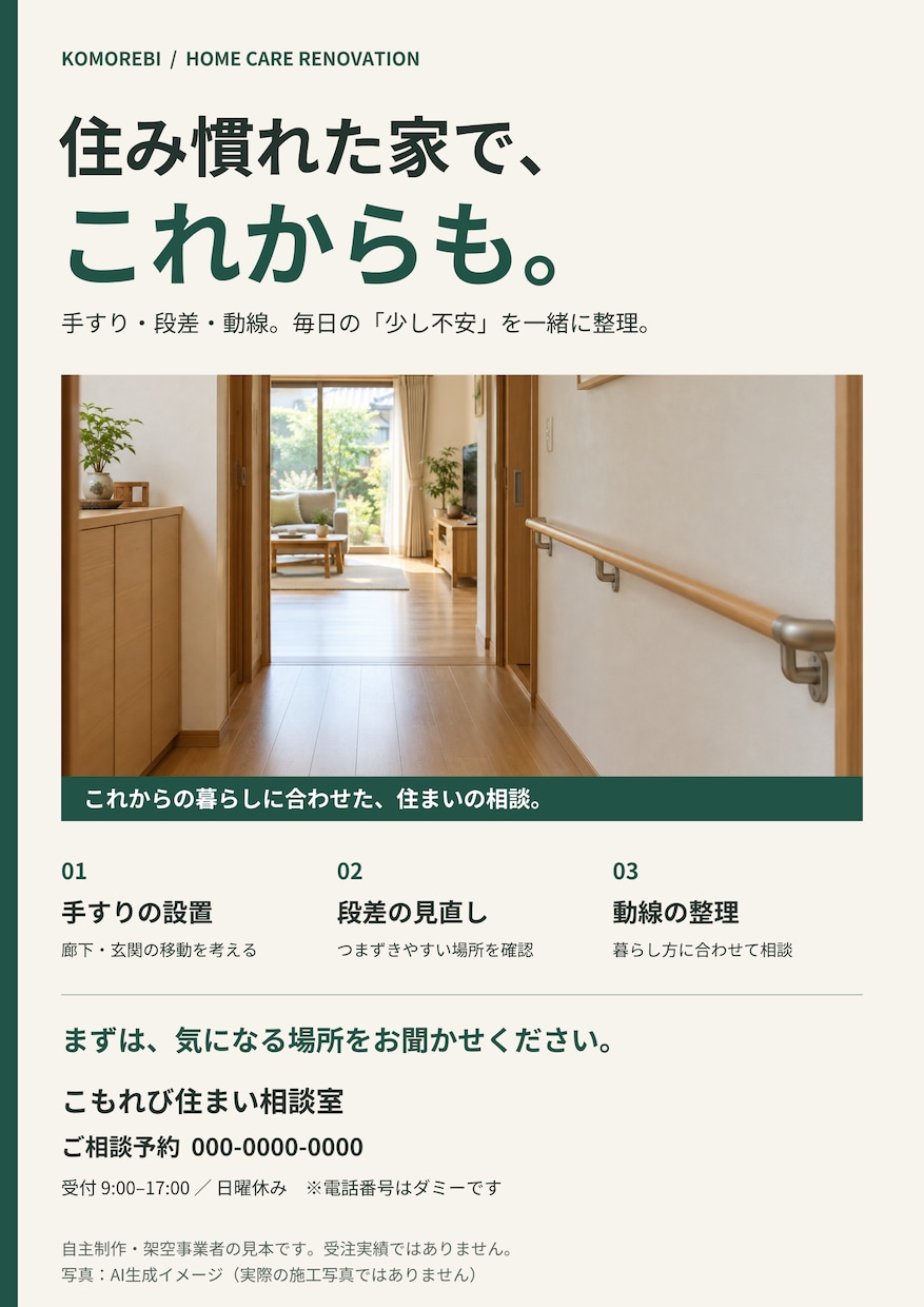 介護・住まいの読みやすいチラシを作ります 原稿整理から相談導線まで。編集できるパワポ付き イメージ1