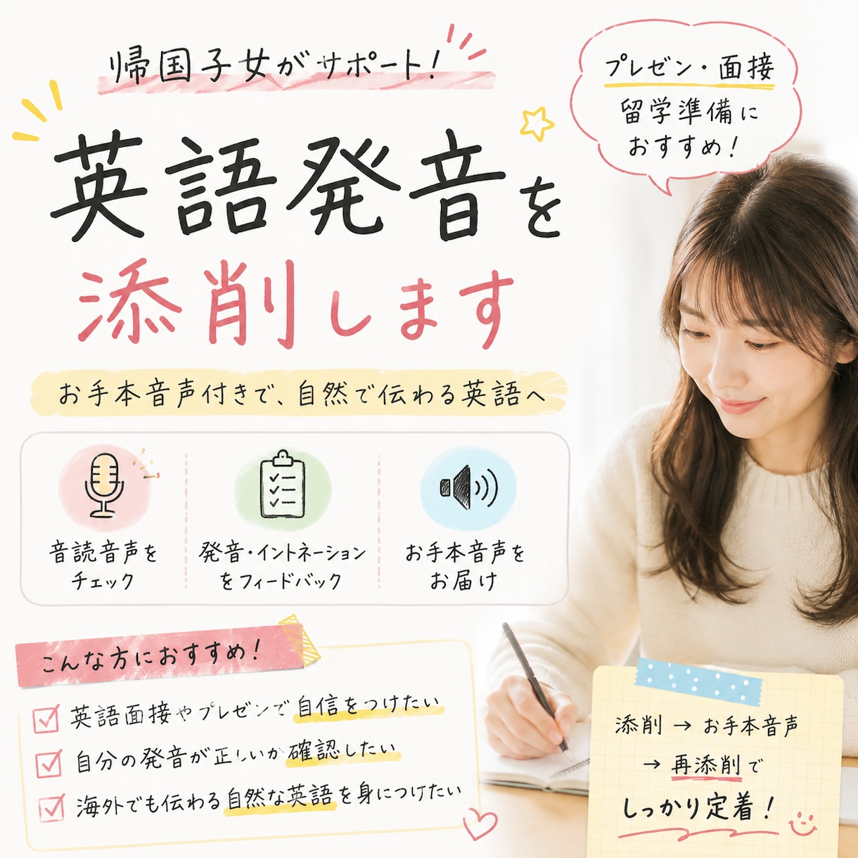 英語音読の発音を添削します 帰国子女がイントネーションまで自然な話し方へ導きます！ イメージ1