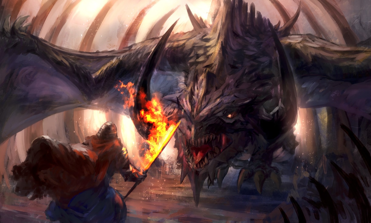 迫力のあるファンタジーイラストを描きます ドラゴン、人物、背景の全てに物語を感じるのイラスト イメージ2