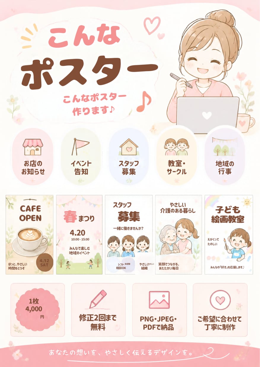 かわいい・やさしいポスターをデザインします お店・イベント・施設など♪見やすく親しみやすいデザインを制作 イメージ2