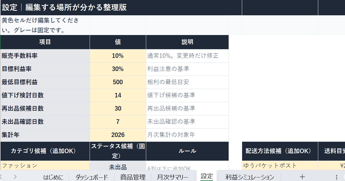 メルカリ売上管理Excelを販売しますます 利益と在庫をかんたんに見える化 イメージ5