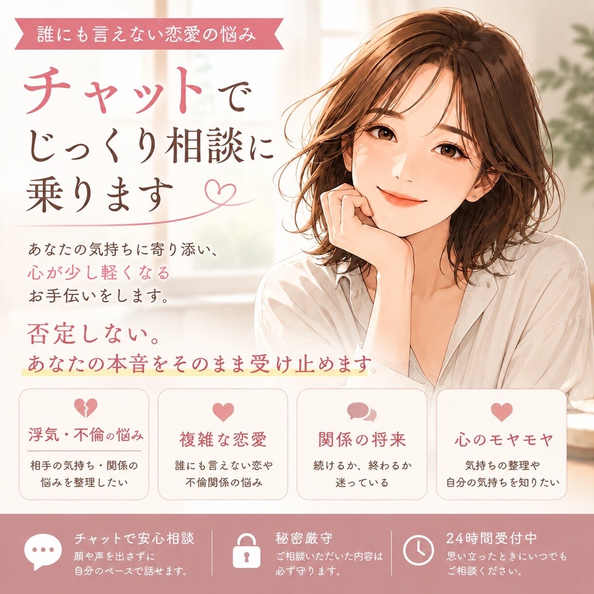 誰にも言えない恋愛の悩み、相談に乗ります 否定しない、あなたの本音をそのまま受け止めます イメージ1
