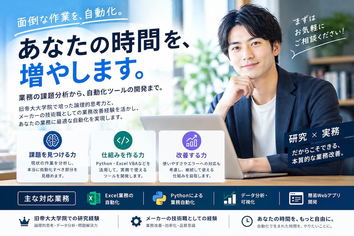 あなたの時間を増やします 毎日の繰り返し作業、そろそろ自動化しませんか？ イメージ1