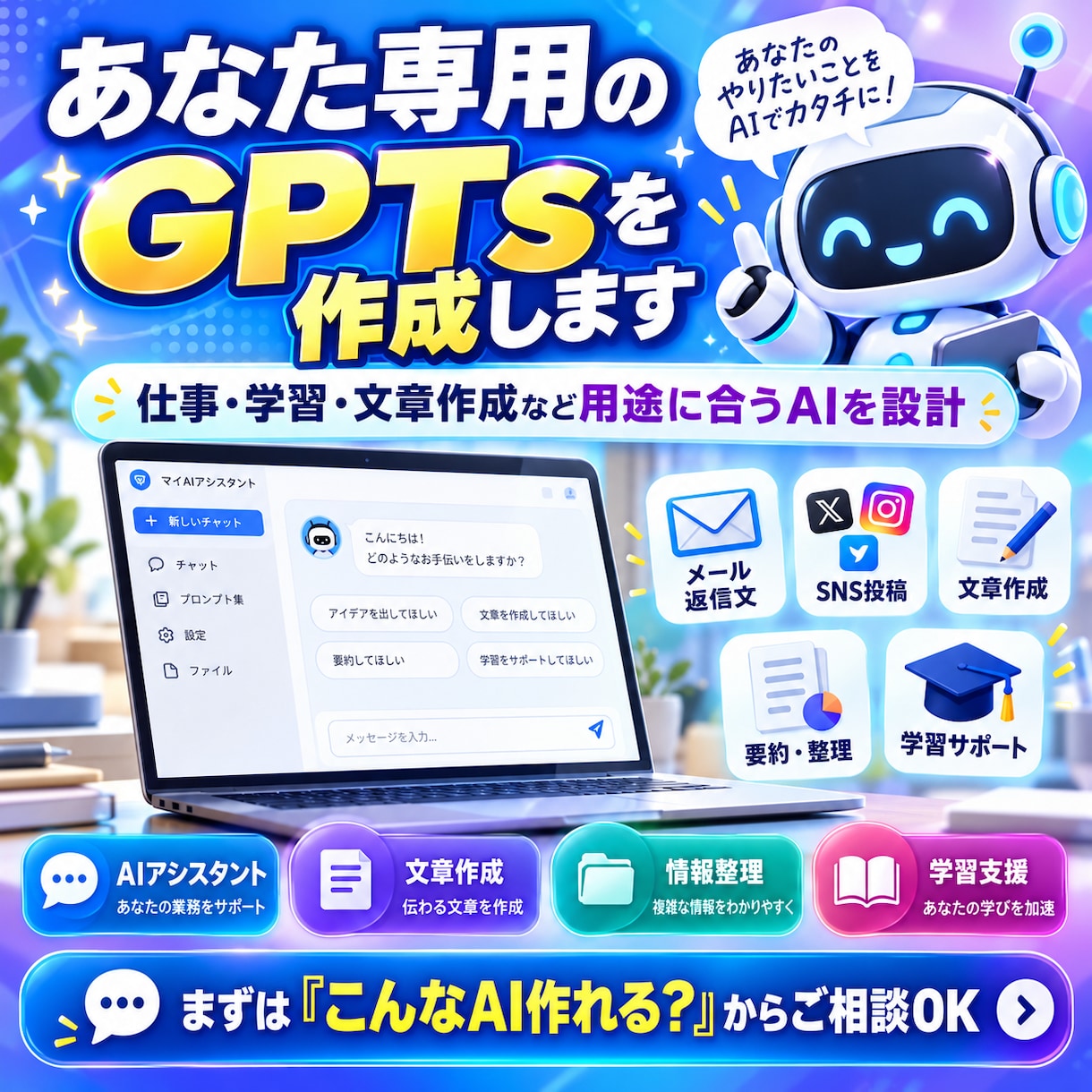あなた専用のGPTsを作成します 仕事・学習・文章作成など用途に合うAIを設計 イメージ1