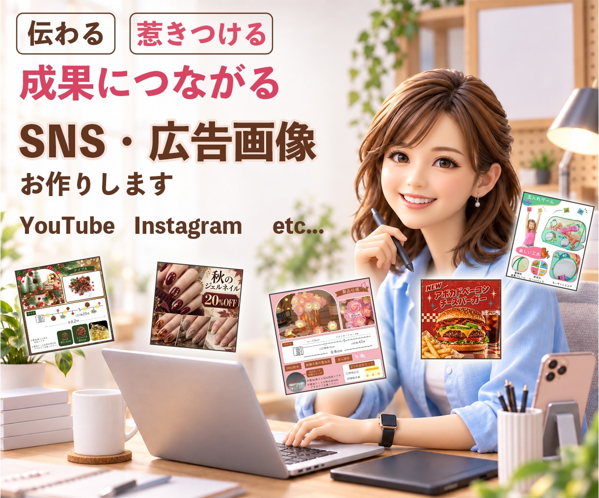 インスタグラム投稿用・広告画像など格安で作成します ひと目で魅力が伝わる画像作成お任せください イメージ1