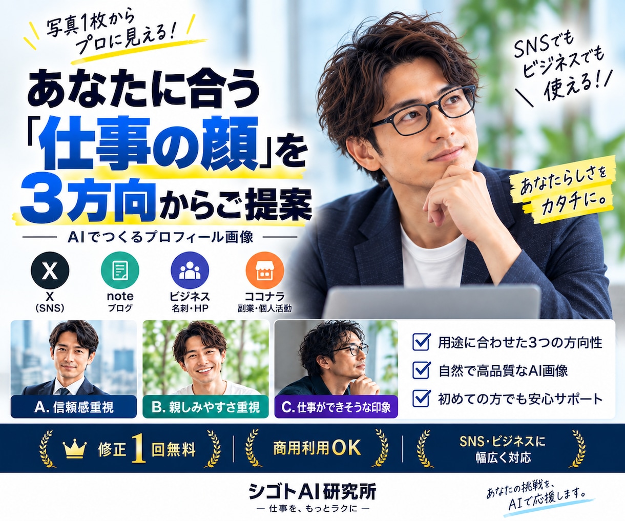 AIでビジネス用プロフィール画像を作りますます SNS・副業に使える自然な人物画像を生成します イメージ1