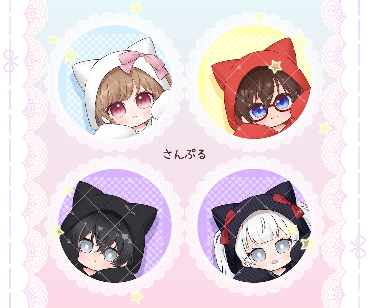 ぴょっこり覗く❁﻿猫耳パーカーアイコン描きます 配信用にも！量産型だからコスパも◎でおすすめです！ イメージ4