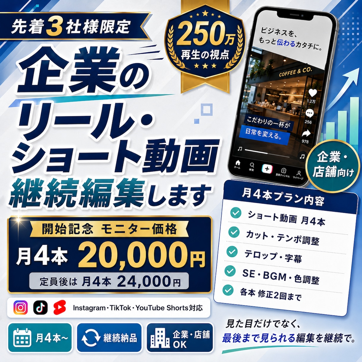 企業のリール・ショート動画を継続編集します 自作リール260万再生の経験｜月4本〜継続編集 イメージ1
