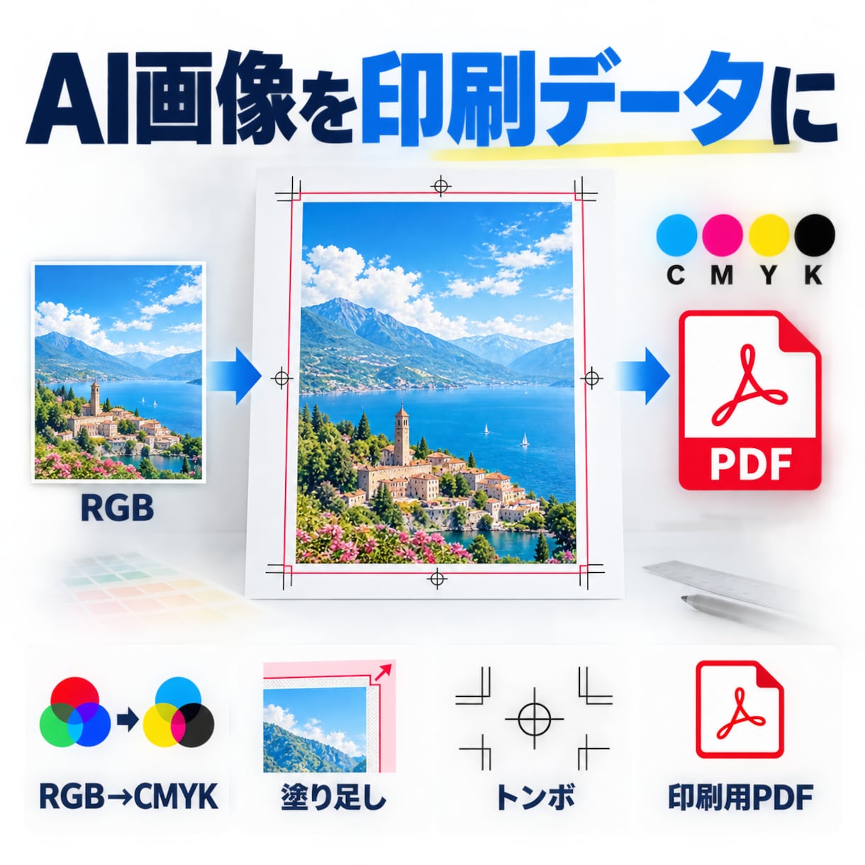 AI・Canva画像を印刷できるデータに整えます CMYK・塗り足し・トンボ付きPDFで納品します イメージ1