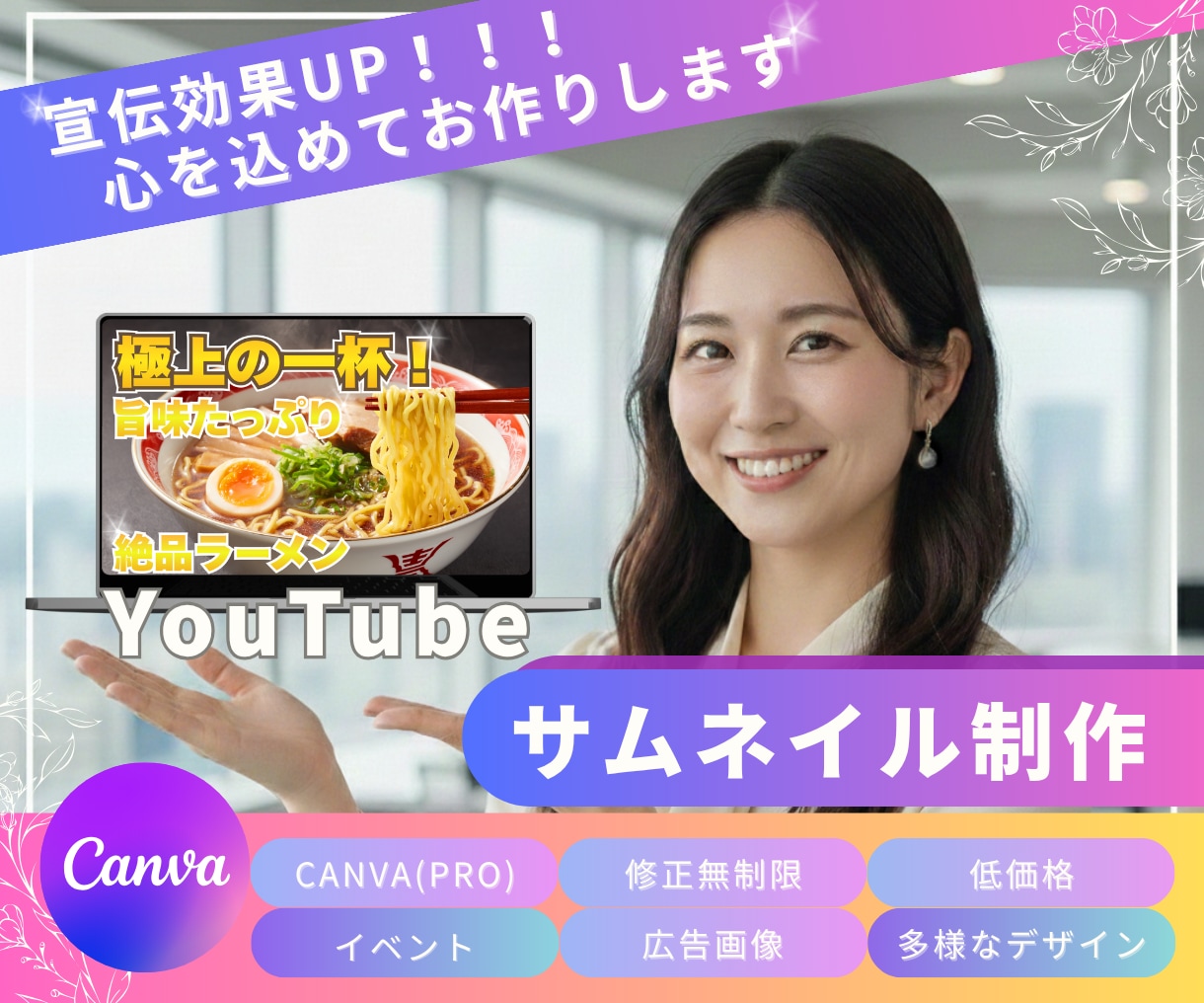 クリックされる女性向けサムネ画像作ります やさしい価格！女性目線で丁寧に作成します！ イメージ1