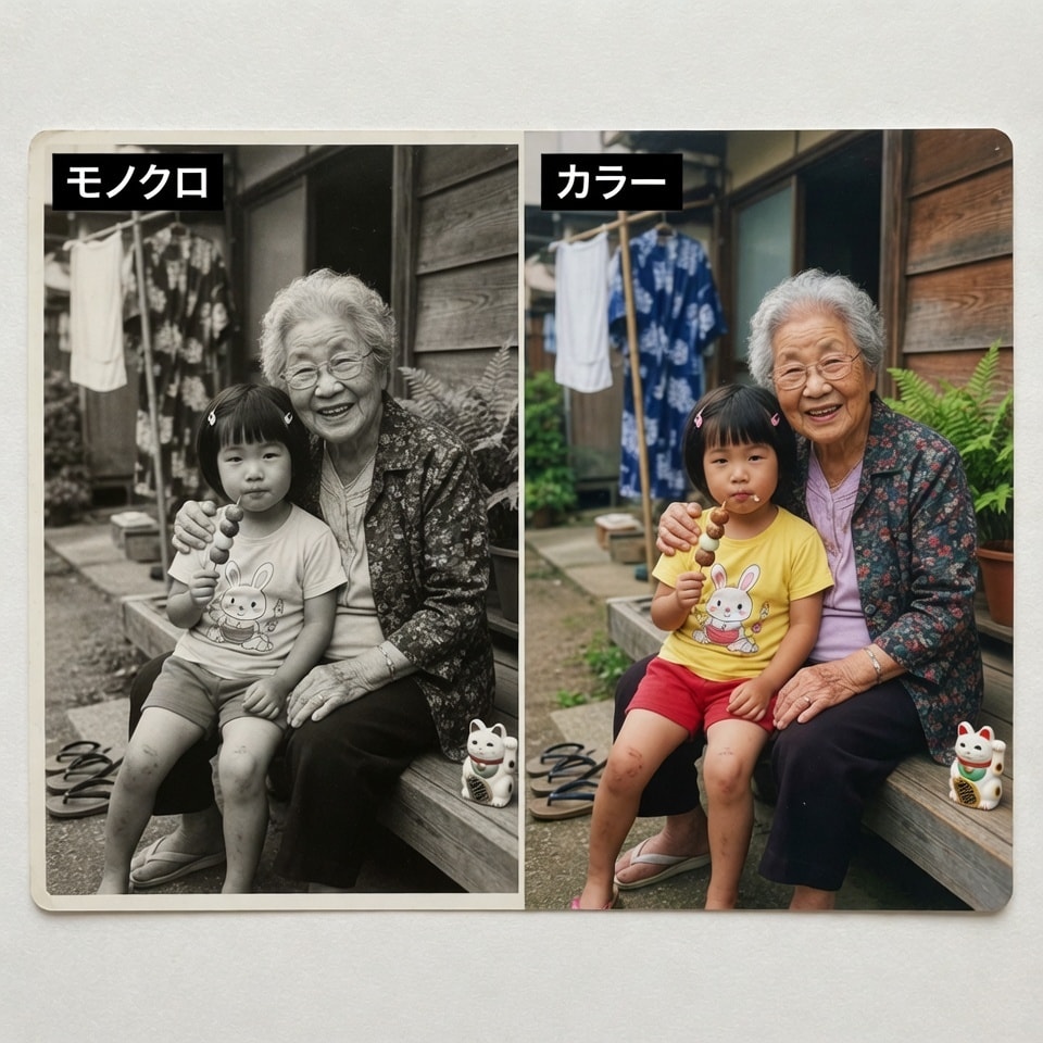 モノクロ写真を高画質にしてフルカラーにします 古い写真もフルカラーに生まれわかります！高画質化も対応！ イメージ1