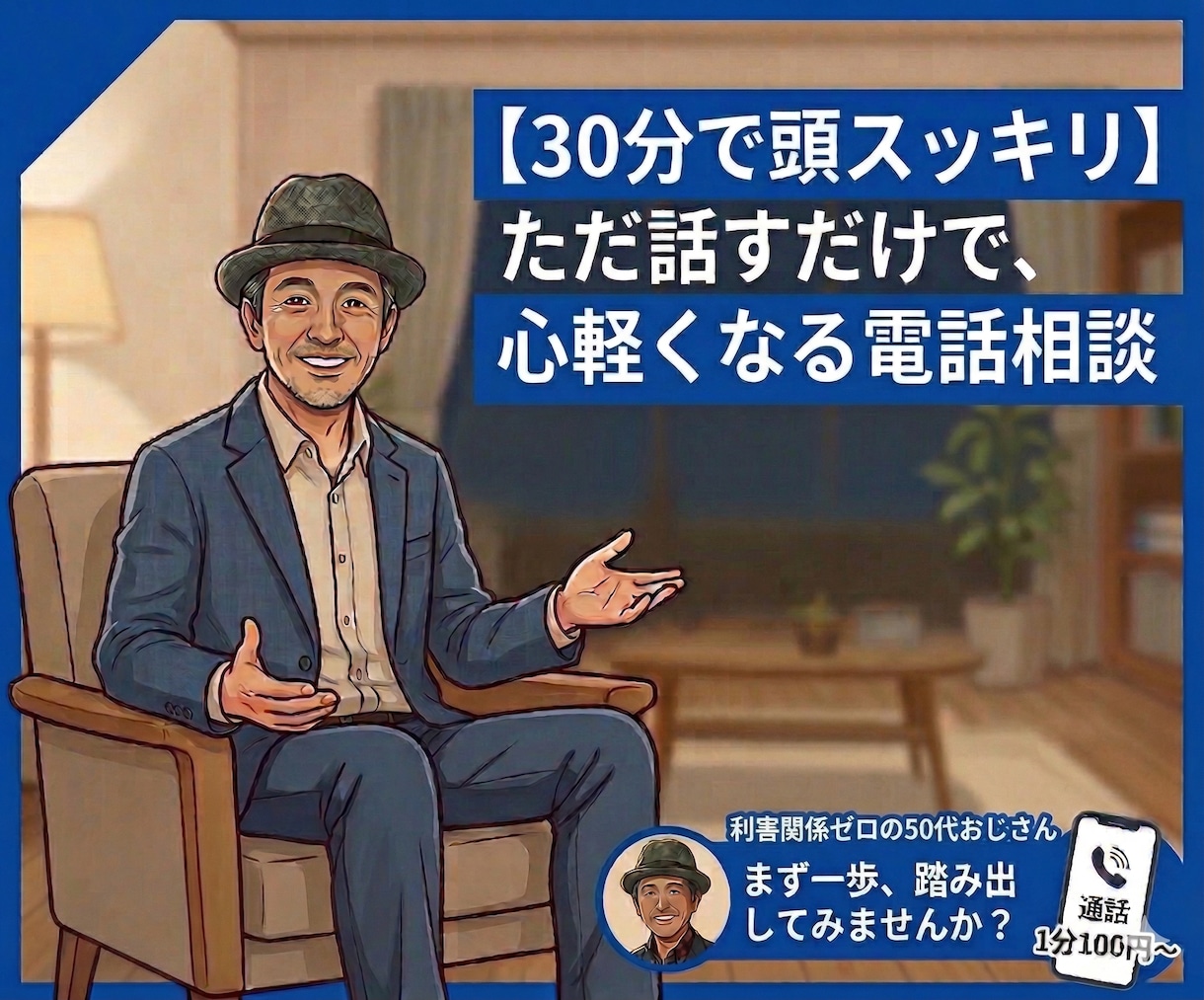 利害関係ゼロの50代おじさんが聞きます 説教なし・根性論なし・ただ聞くだけ イメージ1