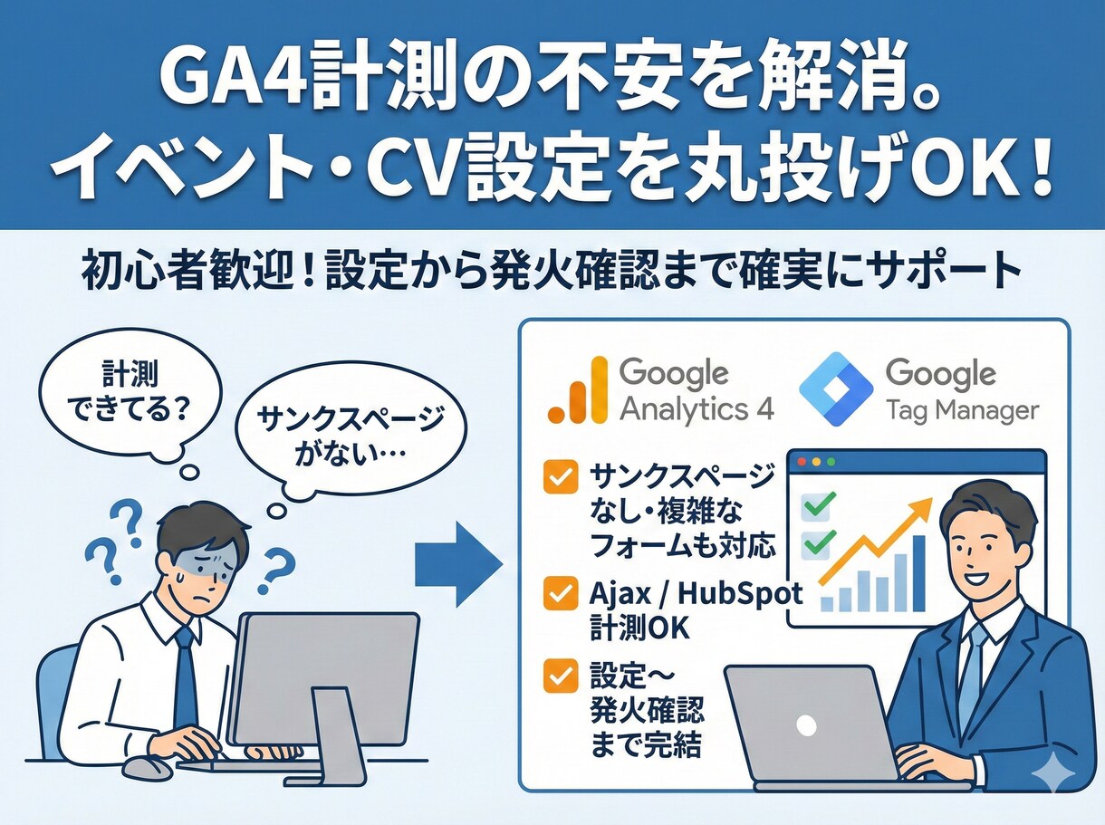 GA4/GTM設定でイベント・CV計測します Ajax・HubSpot対応／発火確認まで丁寧に対応 イメージ1