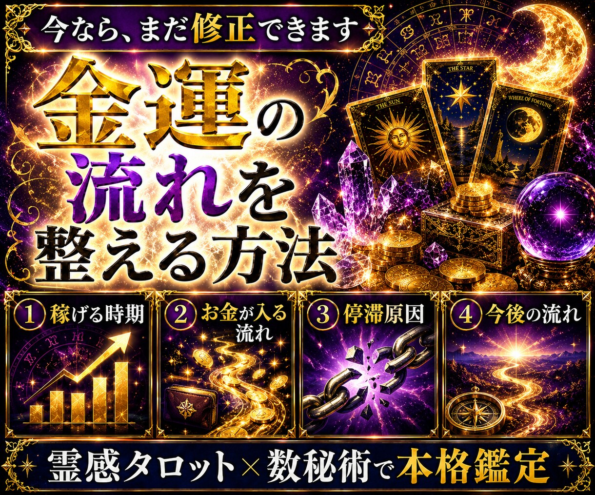 霊感タロットで収入が伸びる流れを徹底鑑定します 心理×霊感タロットで金運の詰まりと原因を読み解く イメージ3