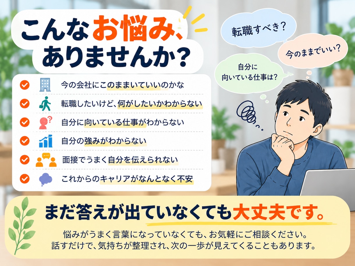 転職・仕事の悩みを一緒に整理しますます 求職者1000人以上の相談経験×国家資格キャリコン イメージ2