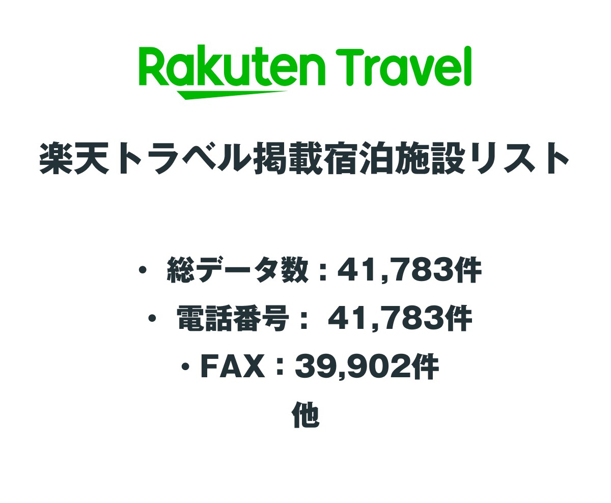 楽天トラベル掲載宿泊施設リストを即納します 41,783件｜営業法人データ（電話・FAX・HP情報含む） イメージ2