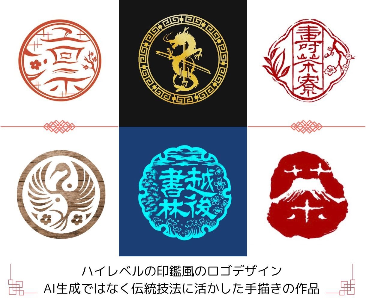 伝統技法を活かしたハイレベルの印鑑風ロゴを作ります AI生成画像または市販素材ではないため、幅広くご活用頂けます イメージ1