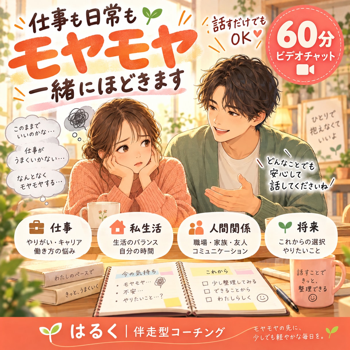 仕事も日常も、【モヤモヤ】を一緒にほどきます 話すだけでもOK！仕事・私生活・人間関係や将来の悩みを整理 イメージ1