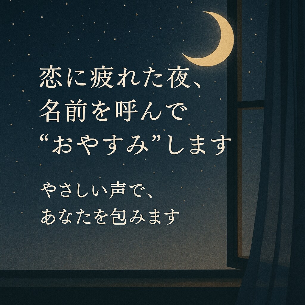 恋に疲れた夜、名前を呼んで「おやすみ」を届けます 恋人みたいな距離感で、あなたを包みます（関西弁も可） イメージ1