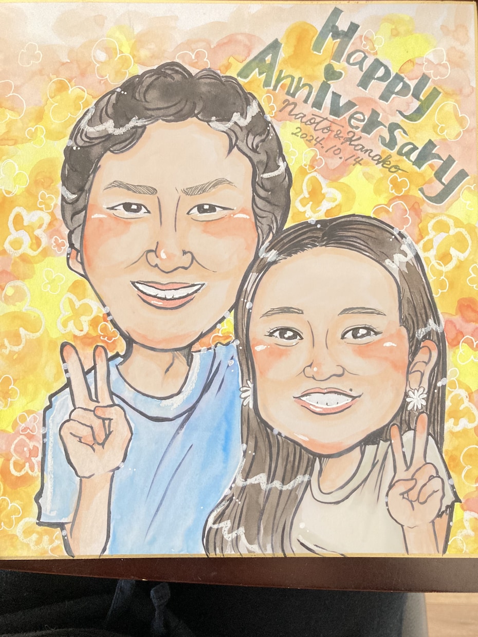A4サイズ 額付き☆手作り感溢れる似顔絵制作します さりげないサイズ感がグット♪ 贈り物に大変喜ばれます。 イメージ9