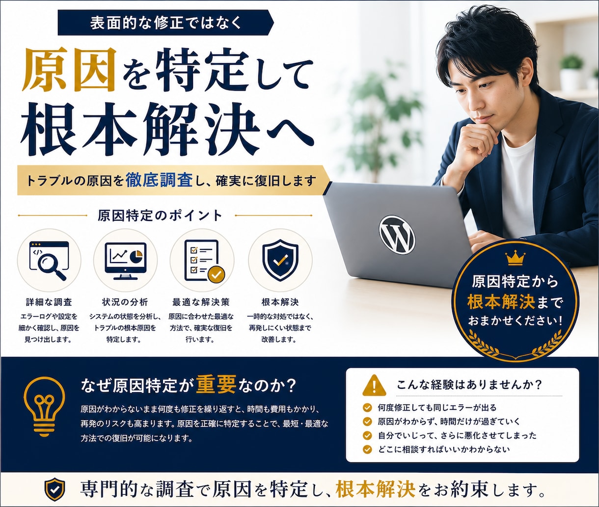 WordPressの原因を特定し復旧します 悪化を防ぐ順番で復旧を進めます イメージ3
