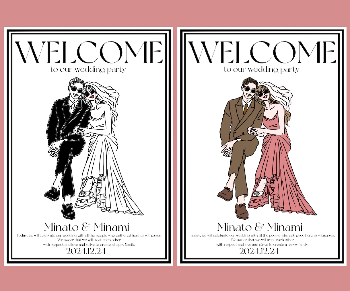 似顔絵 イラスト ウエルカムボード シンプル似顔絵 ウェルカムボード フルカラー おしゃれ