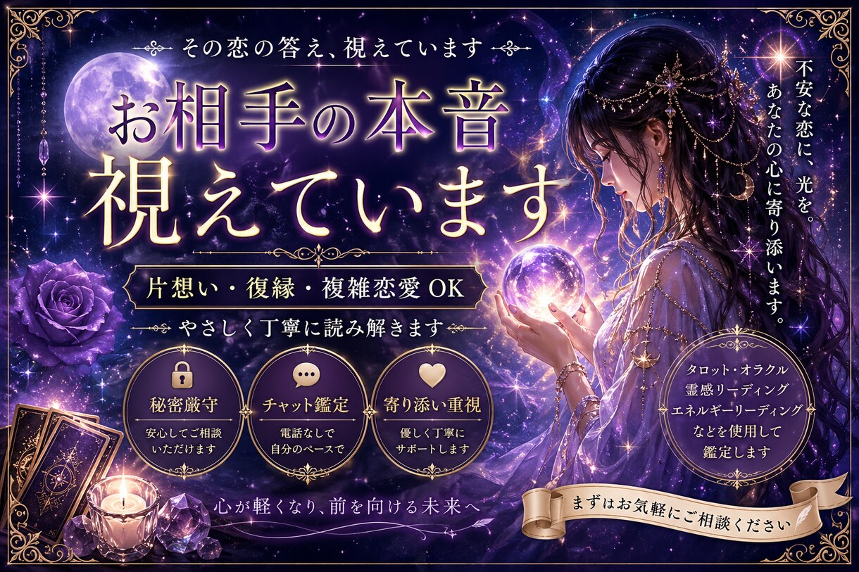 恋愛占い　気持ちに寄り添い鑑定いたします 不安な恋に、そっと答えを。あなたの気持ちに寄り添います イメージ1