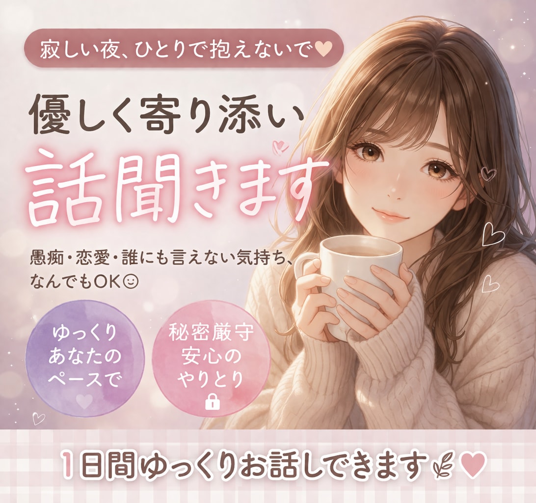寂しい時、優しく寄り添い話聞きます 誰にも言えない気持ち、ここで話してみませんか？❁⃘ イメージ1