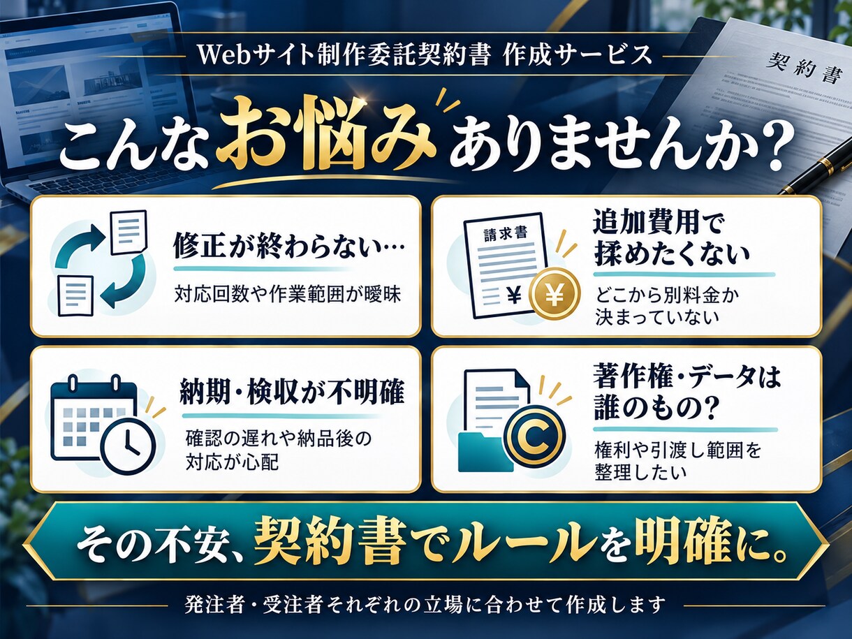 行政書士が「Webサイト制作委託契約書」作成します 契約書に強い行政書士が「Webサイト制作委託契約書」を作成。 イメージ3