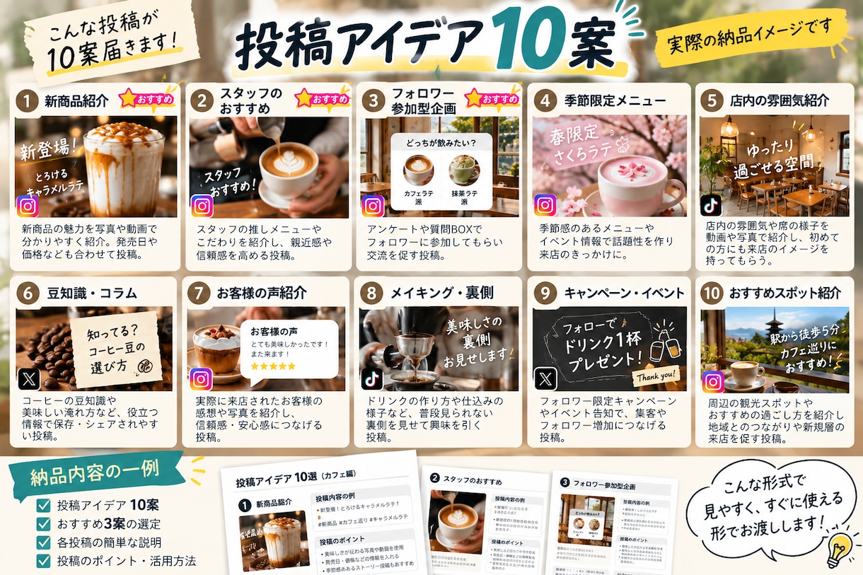 SNS投稿の企画を10案ご提案します あなたのSNS専用！目的に合わせて10案考えます イメージ4