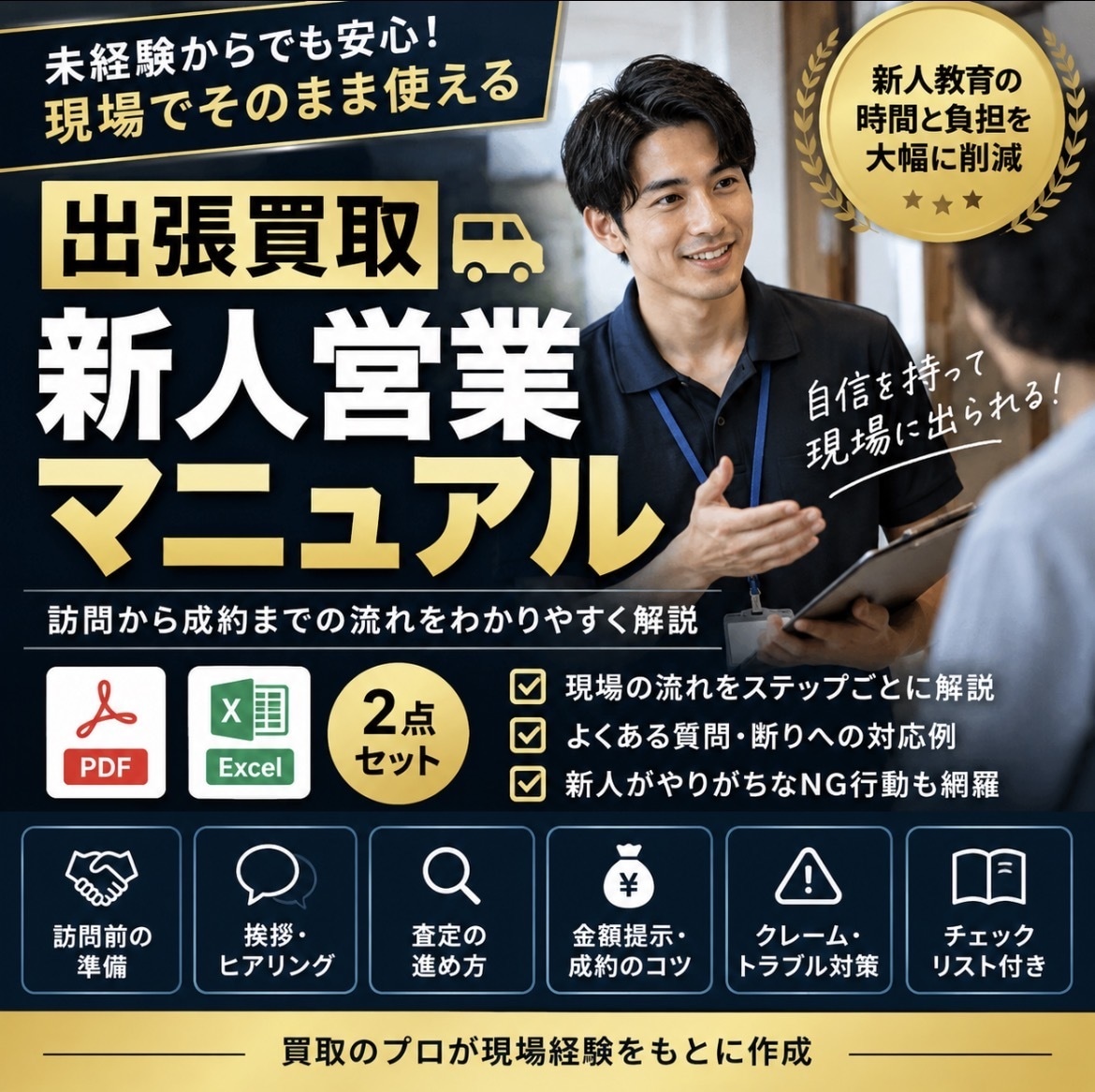 出張買取の新人営業マニュアルを作成します 新人教育の時間と負担を減らす現場用マニュアル イメージ1
