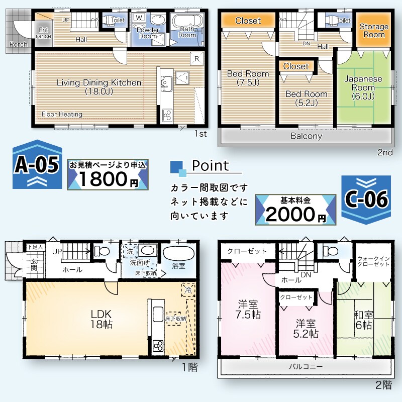 不動産間取図、平面図を作成します お好みのデザイン間取図をイラストレーターでキレイに作ります イメージ4
