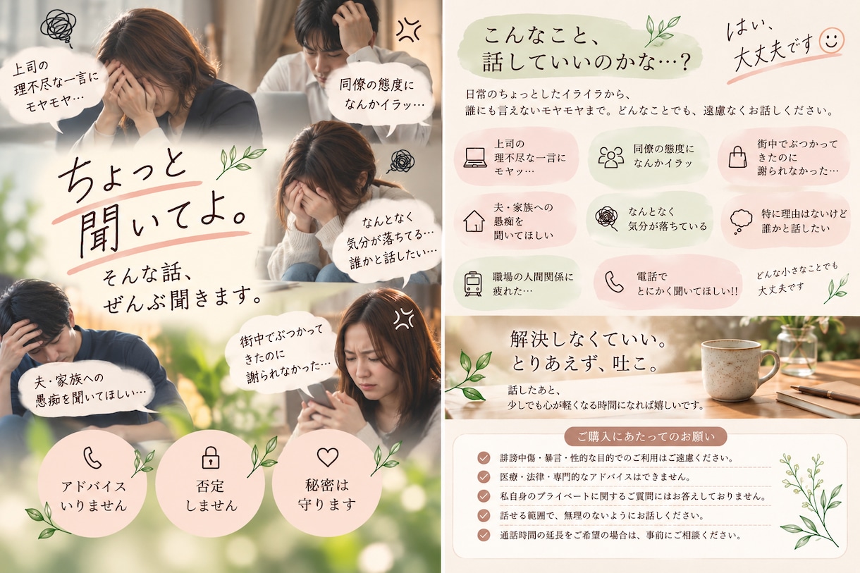 今日のイライラ・愚痴、ぜんぶ聞きます 解決しなくていい。とりあえず全部吐き出してスッキリ イメージ2