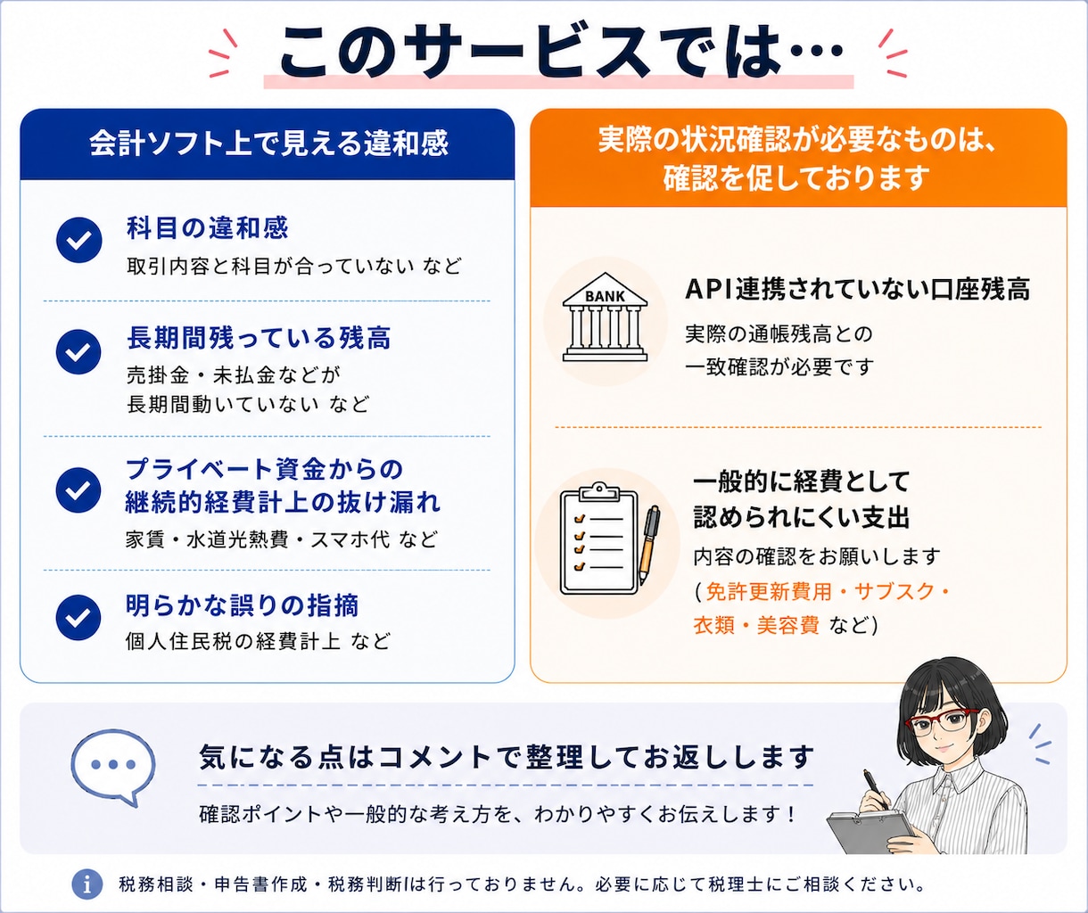 20年の実務実績✦プロの目で仕訳チェックします 税理士からもリピート｜実務経験20年以上の現役スタッフが対応 イメージ3
